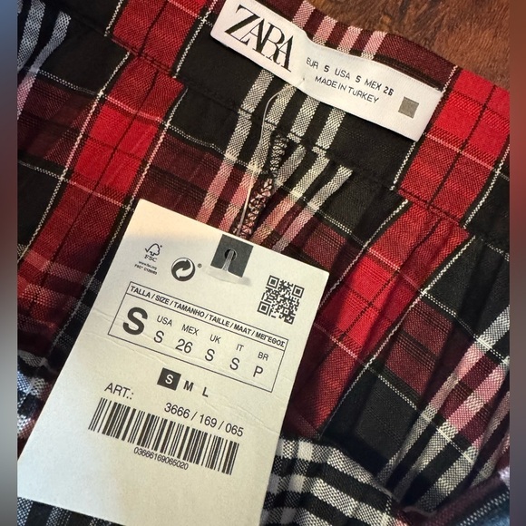 ZARA Plaid Button Down Midi Skirt Sz S Black Red Punk Chic Rock NWT - Picture 7 of 9